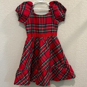 Janie and Jack Christmas theme Red Plaid Puff Sleeve Dress girls size 6